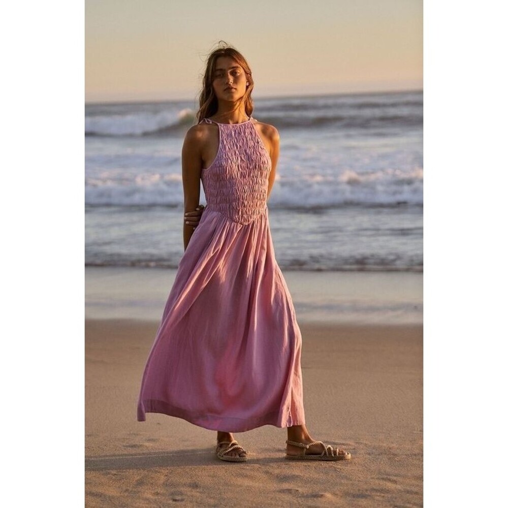 Free People Fp Beach Free-Est Gitana Midi Dress Pleated Billowy Smocked S 271771